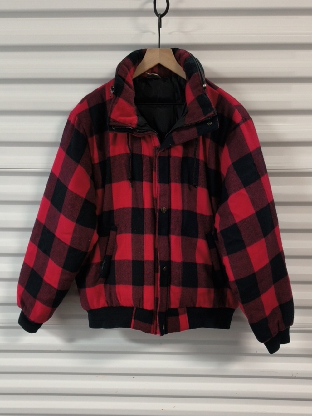 Vtg Buffalo Plaid Zip-front Bomber Hoodie Jacket L